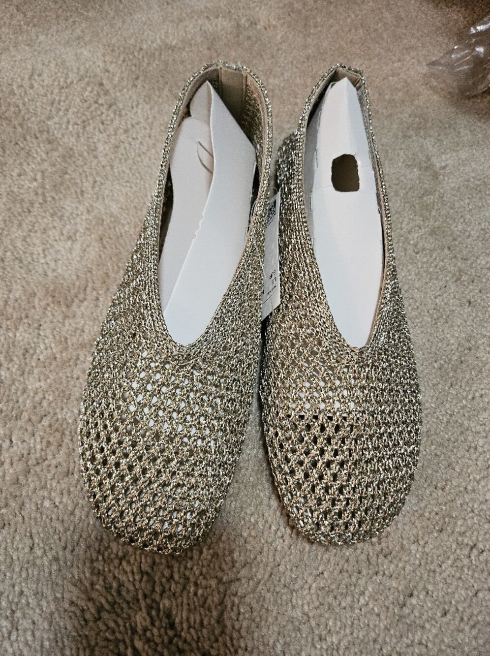 H&M Metallic Gold Knit Slip-On Flats 39 New